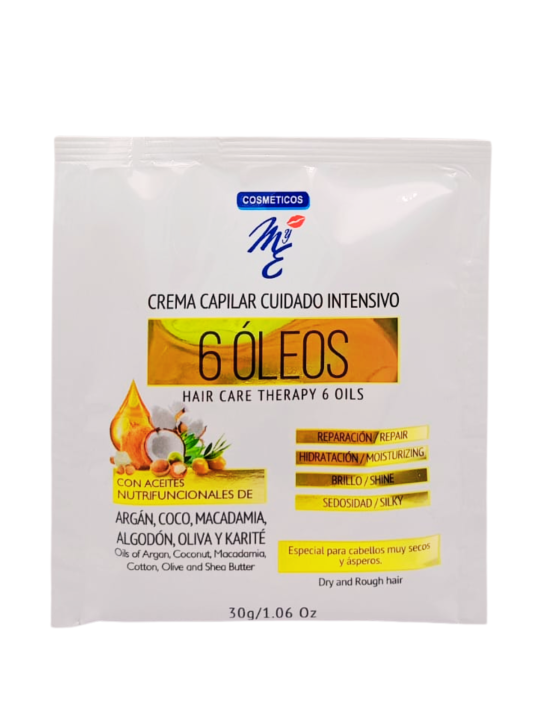 CREMA CAPILAR 6 OLEOS CUIDADO INTENSIVO RETIRAR X 30 ML MYE
