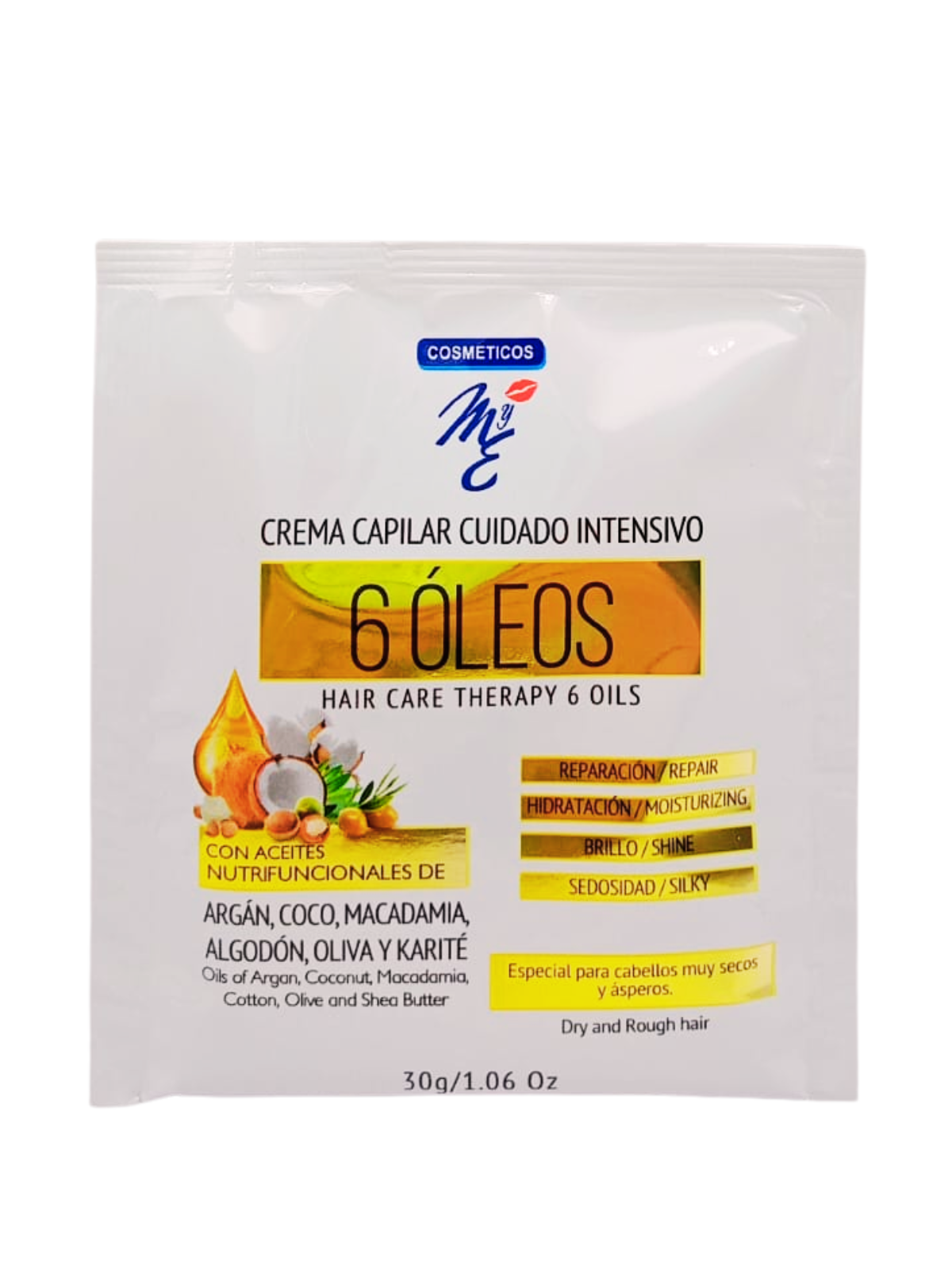 CREMA CAPILAR 6 OLEOS CUIDADO INTENSIVO RETIRAR X 30 ML MYE