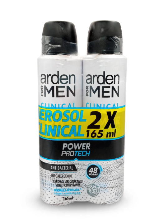 DESODORANTE AEROSOL CLINICAL X 165 2 UND P.E POWER PROTECH ARDEN FOR MEN